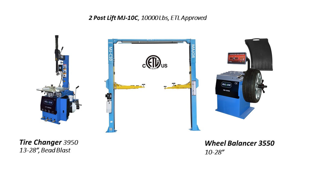 2 Posts Lift 10000 Lbs. & Tire Changer 3950  & Wheel Balancer 3550 Combo,Lowest Price For Commercial Grade